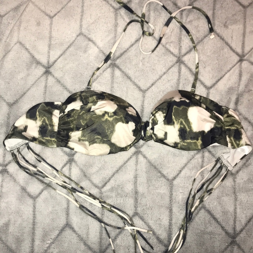 Green and White Bikini Top